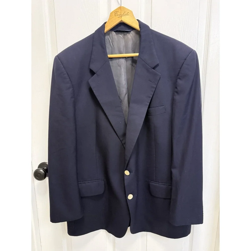 Vintage Burberry's Navy Wool Blazer Men L 44R Gold Two Button Saks Fifth Avenue